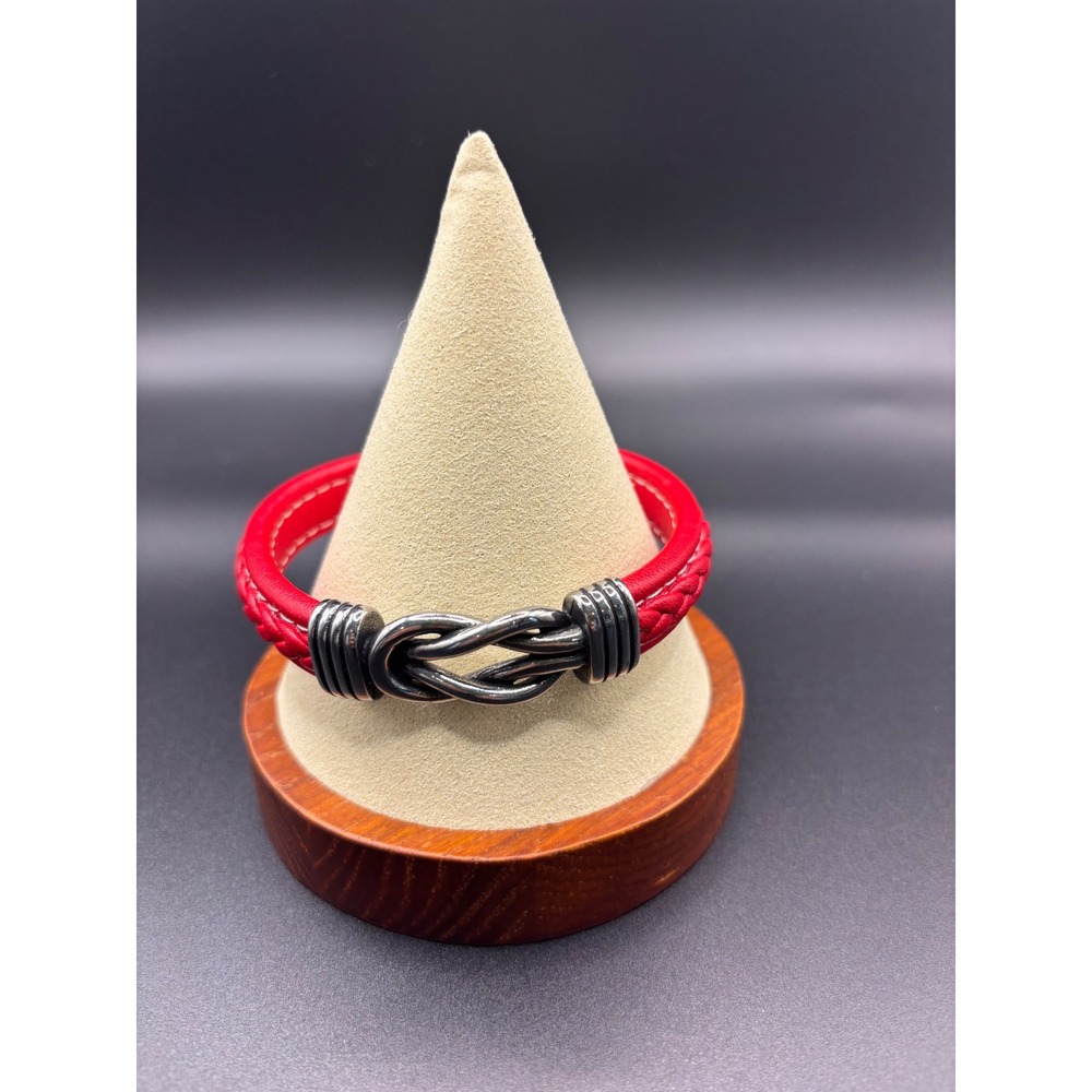 Red Braided Leather Infinity Knot Bracelet Magnetic Clasp Nautical Style 7 In
